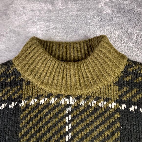 Arizona Jean Co Sweater Womens XL XXL Green Black Plaid Mock Neck Cropped Knit - Picture 3 of 13